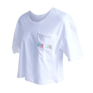 ‘Dude Chill’ Embroidered Crop Top